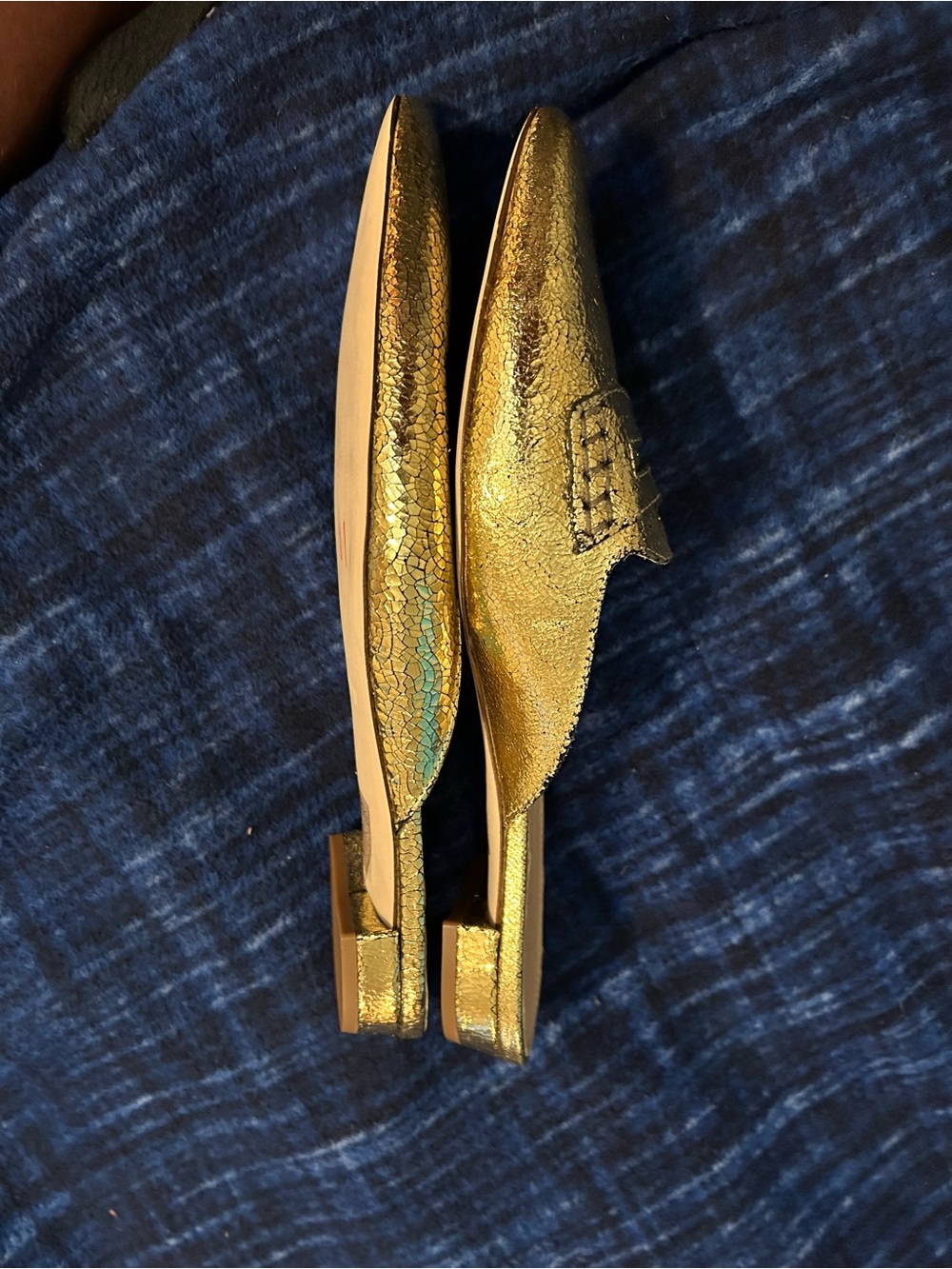 NWOT J Crew Crackled Metallic Gold Pointed-Toe Mule Loafers - Picture 5 of 9